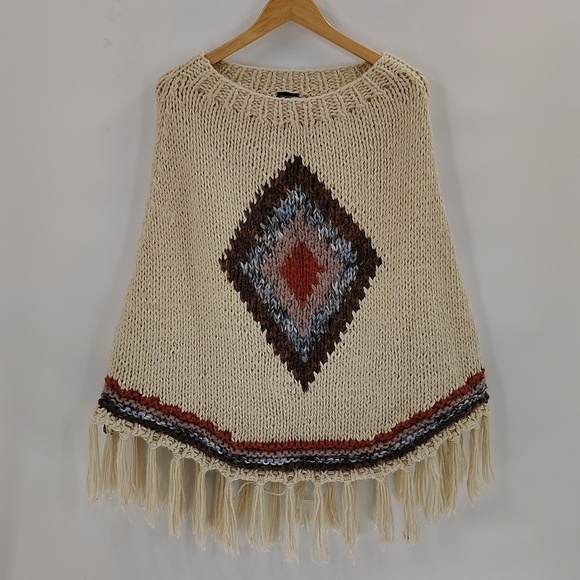 Coco + Carmen Sweaters - COCO + CARMEN poncho shrug OS Bohemian with fringe